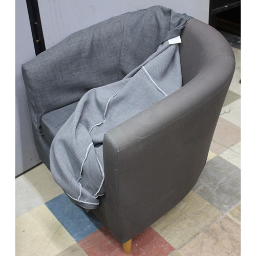 135 - 2 OFFICE TUB CHAIRS WITH GREY LOOSE COVERS