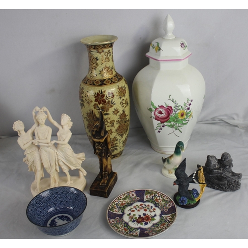 140 - MISCELLANEOUS INCLUDING VASES, ONYX BOOK ENDS