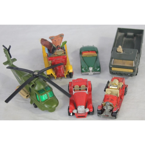 154 - CORGI COMICS BASIL BUSH CAR, MATCHBOX 4 LINEN/LACE TABLECLOTHS & 4 NAPKINS, HELICOPTER (K-118), ... 