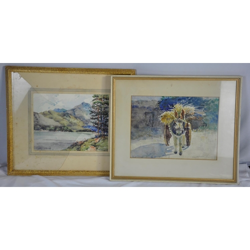 166 - 2 WATER COLOURS: WATER SCENE BY J WILSON MCKINNELL (FRAME SIZE 49 x 42cm)  - GLASS DAMAGED &... 