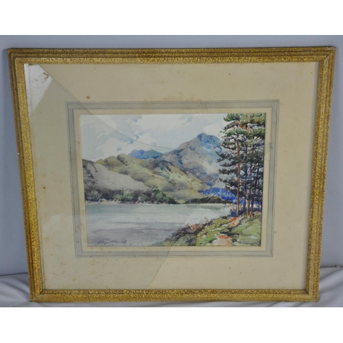 166 - 2 WATER COLOURS: WATER SCENE BY J WILSON MCKINNELL (FRAME SIZE 49 x 42cm)  - GLASS DAMAGED &... 