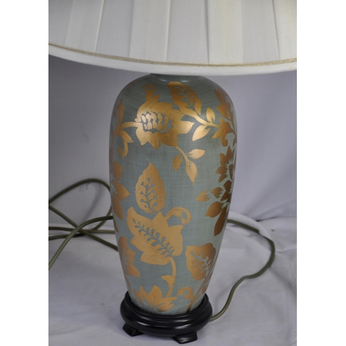 192 - PAIR GREEN/GOLD COLOURED TABLE LAMPS WITH SHADES & TIFFANY STYLE TABLE LAMP