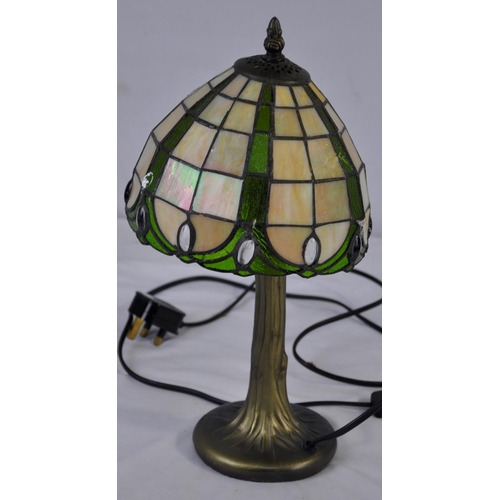 192 - PAIR GREEN/GOLD COLOURED TABLE LAMPS WITH SHADES & TIFFANY STYLE TABLE LAMP