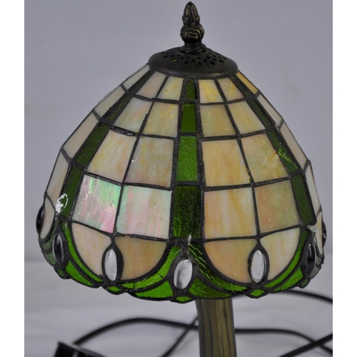 192 - PAIR GREEN/GOLD COLOURED TABLE LAMPS WITH SHADES & TIFFANY STYLE TABLE LAMP