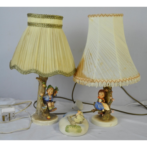 204 - HUMMEL WALL POCKET AND 2 HUMMEL TABLE LAMPS - 1 DAMAGED