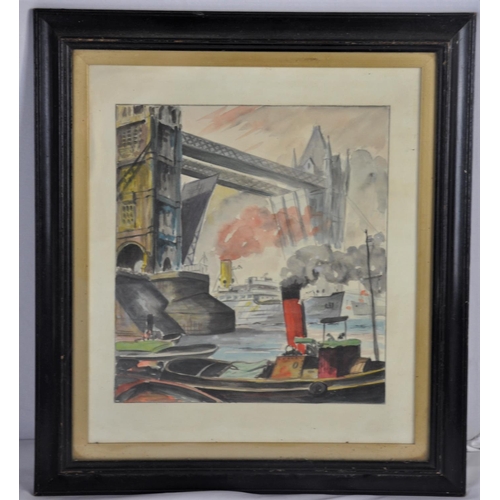 215 - WATERCOLOUR OF TOWER BRIDGE c1920's (FRAME SIZE 47 x 42cm)