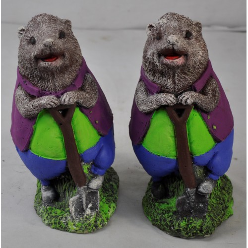 221 - PAIR OF PAINTED HEDGEHOG GARDEN ORNAMENTS