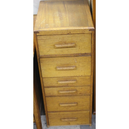 223 - OAK SINGLE PEDESTAL DESK AND OAK 6 DRAWER CABINET