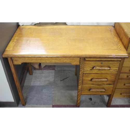 223 - OAK SINGLE PEDESTAL DESK AND OAK 6 DRAWER CABINET