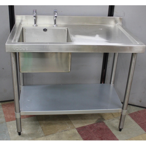 232 - VOGUE STAINLESS STEEL SINK FITTED TAPS WITH SINGLE DRAINER AND UNDERSHELF (W39