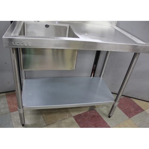 232 - VOGUE STAINLESS STEEL SINK FITTED TAPS WITH SINGLE DRAINER AND UNDERSHELF (W39