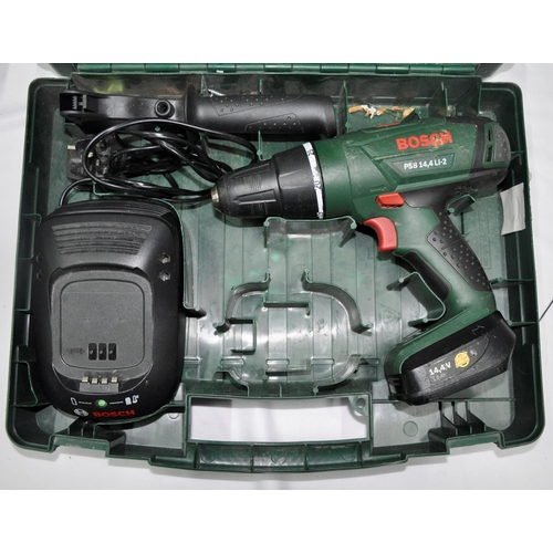 245 - BOSCH PSB 14.4 LI-2 CORDLESS DRILL IN CASE WITH BATTERY AND CHARGER AND PERFORMANCE POWER 18v CORDLE... 