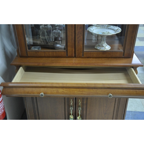 96 - GLASS FRONT DISPLAY CABINET ON CUPBOARD BASE