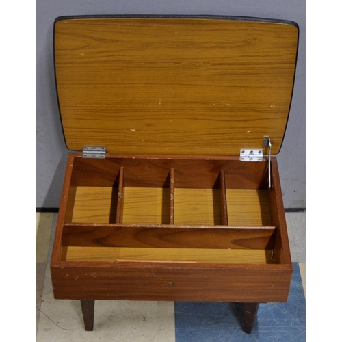 199 - CIRCULAR TOP COFFEE TABLE WITH GLASS INSERT AND MID CENTURY SEWING STOOL