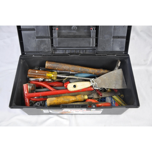 209 - 2 SEWING BOXES, SEWING BASKET PLUS CONTENTS AND TOOL BOX PLUS TOOLS