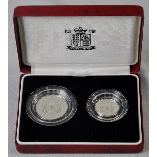 367 - 1990 SILVER PROOF FIVE PENCE TWO COIN SET, UNITED KINGDOM PROOF COIN COLLECTION 1983 AND TWO ROYAL M... 