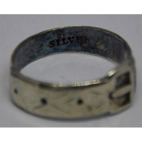 370 - 3 RINGS MARKED SILVER - SILVER RING WITH UNUSUAL CIRCLE DESIGN (9g), SILVER EGYPTIAN RING (9.2g) AND... 