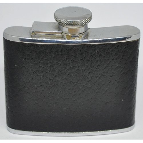 77 - 3 HIP FLASKS (2 LEATHER BOUND) - 1 ENGRAVED DAVID R GRIFFTHS