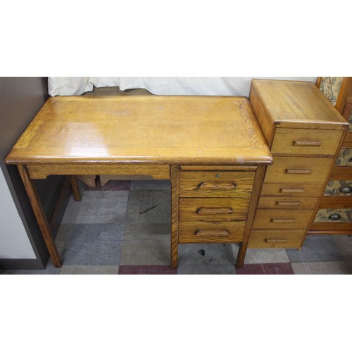 223 - OAK SINGLE PEDESTAL DESK AND OAK 6 DRAWER CABINET