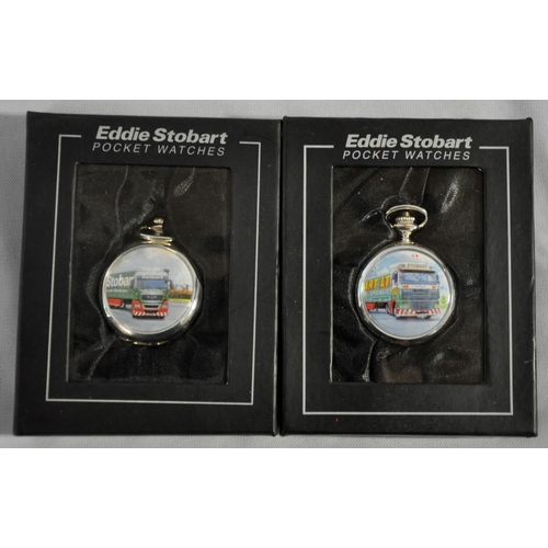 88 - 4 EDDIE STOBART POCKET WATCHES AND 3 SETS OF EDDIE STOBART COASTERS WITH 4 CERTIFICATES