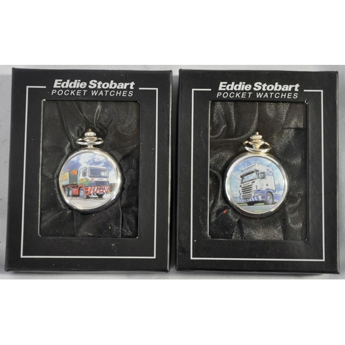 88 - 4 EDDIE STOBART POCKET WATCHES AND 3 SETS OF EDDIE STOBART COASTERS WITH 4 CERTIFICATES