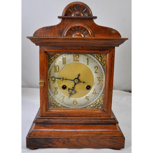 122 - CHIMING MANTLE CLOCK WITH PENDULUM & KEY - BY WURTTEMBERG, CLOCK CASE & MANTLE CLCOK WITH PE... 