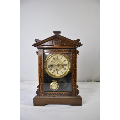 122 - CHIMING MANTLE CLOCK WITH PENDULUM & KEY - BY WURTTEMBERG, CLOCK CASE & MANTLE CLCOK WITH PE... 