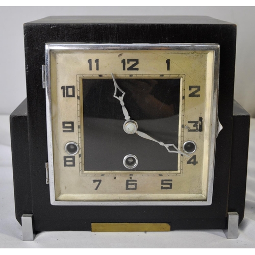 123 - 2 CLOCKS: WESTCLOX MARBLE EFFECT BATTERY CLOCK (BATTERY COVER MISSING) & BLACK CASE MANTLE CLOCK... 