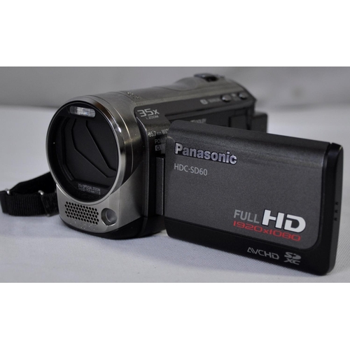 126 - BOX OF CAMERAS: PANASONIC HDC SD60FULL HD 5MEGA PIXEL CAMCORDER WITH SPARE BATTERY, INSTRUCTIONS &am... 