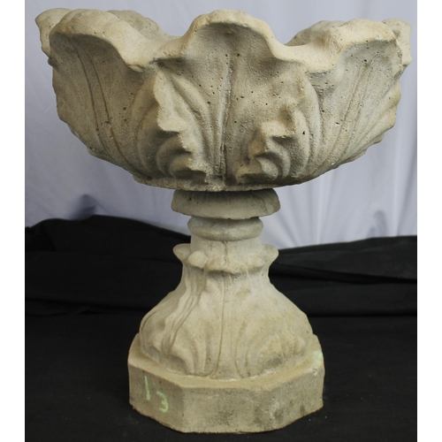 54 - STONEWORK TULIP DESIGN URN ON HEXAGONAL BASE (IN 2 PIECES) - OPTION OF LOT 55