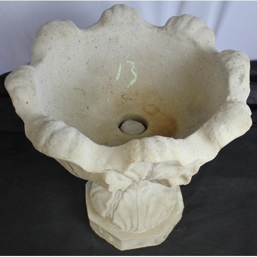 54 - STONEWORK TULIP DESIGN URN ON HEXAGONAL BASE (IN 2 PIECES) - OPTION OF LOT 55