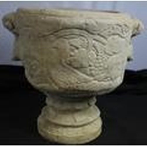 207 - STONEWORK CIRCULAR PLANTER FEATURING STAG & TROPICAL BIRDS (IN 2 PIECES) - OPTION OF LOT 208