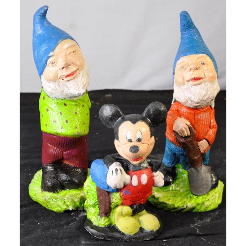 213 - 3 GARDEN ORNAMENTS - 2 GNOMES AND 1 MICKEY MOUSE