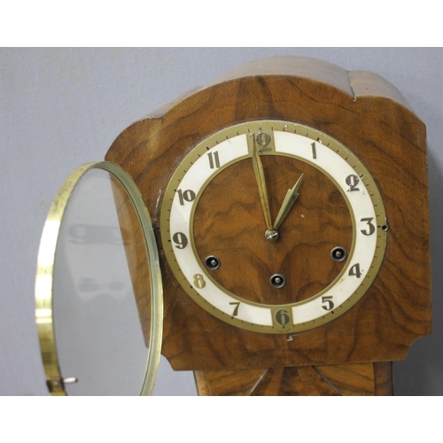 38 - ART DECO STYLE BURR WALNUT CASED GRANDMOTHER CLOCK - INCOMPLETE