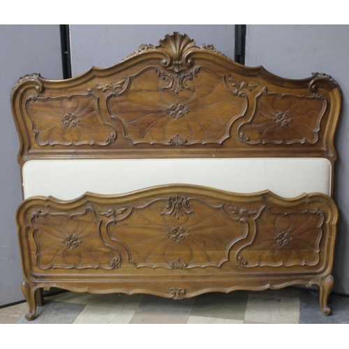 47 - LARGE DECORATIVE FRENCH STYLE BED ENDS - NO SIDE IRONS.  ONE LEG DAMAGED