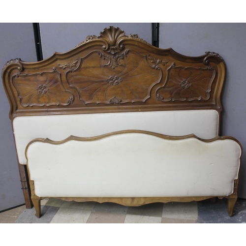 47 - LARGE DECORATIVE FRENCH STYLE BED ENDS - NO SIDE IRONS.  ONE LEG DAMAGED