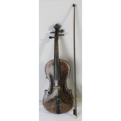 56 - JACOBUS STAINER IN ABSAM VIOLIN (PRO PE OENIPONTUM 1656) WITH BOW IN HARD CASE (59.5cm TOTAL LENGTH,... 