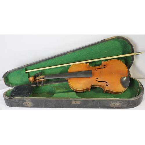 57 - ANTONIUS STRADIVARIUS CREMONENSIS FACIEBAT ANNO 1714 VIOLIN WITH BOW IN HARD CASE - IN NEED OF REPAI... 