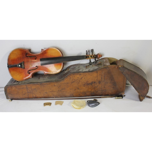 58 - ANTONIUS STRADIVARIUS CREMONENSIS FACIEBAT ANNO 1720 VIOLIN WITH BOW IN LEATHER CASE - IN NEED OF RE... 