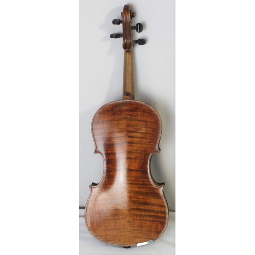 66 - VIOLIN SUPPLIED BY W THOMPSON 33 HOMEFIELD ROAD, WEMBLEY IN HARD CASE (59cm TOTAL LENGTH, BODY 14