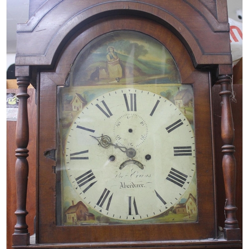 84 - LONG CASE GRANDFATHER CLOCK BY THOMAS EVANS ABERDARE WITH 2 CAST WEIGHTS BUT MAY NOT BE CORRECT ONES... 