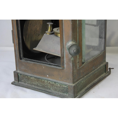 178 - G POLKEY BIRMINGHAM C&M 1897 COPPER & BRASS RAILWAY LANTERN WIH WOODEN HANDLE (WIDTH 19cm, T... 