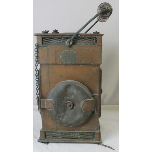 178 - G POLKEY BIRMINGHAM C&M 1897 COPPER & BRASS RAILWAY LANTERN WIH WOODEN HANDLE (WIDTH 19cm, T... 