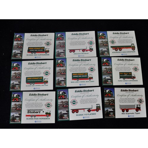 131 - 10 EDDIE STOBART DIE CAST SCALE MODELS WITH 9 CERTIFICATES