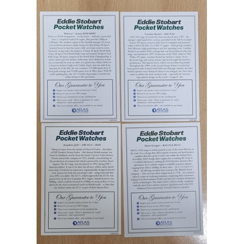 88 - 4 EDDIE STOBART POCKET WATCHES AND 3 SETS OF EDDIE STOBART COASTERS WITH 4 CERTIFICATES