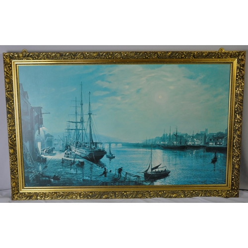 13 - LARGE GILT FRAMED PICTURE - NO GLASS (71x112cm), 3 OTHER FRAMED PICTURES & 1 PICTURE FRAME