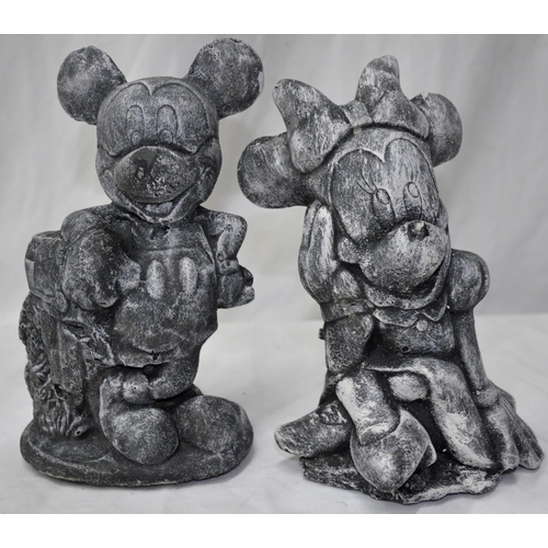 130 - 5 GARDEN ORNAMENTS - MINNIE MOUSE, MICKEY MOUSE AND 3 GNOMES (HEAR, SEE, SPEAK NO EVIL)