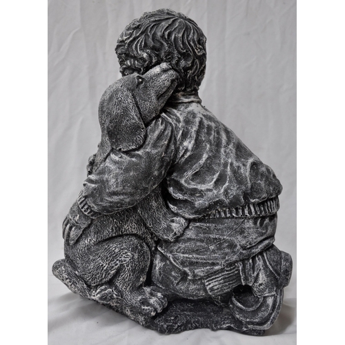 46 - BOY HUGGING DOG GARDEN ORNAMENT