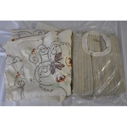 60 - FINELY EMBROIDERED TABLE CLOTH AND LARGE WOOL NIGHT SHIRT 