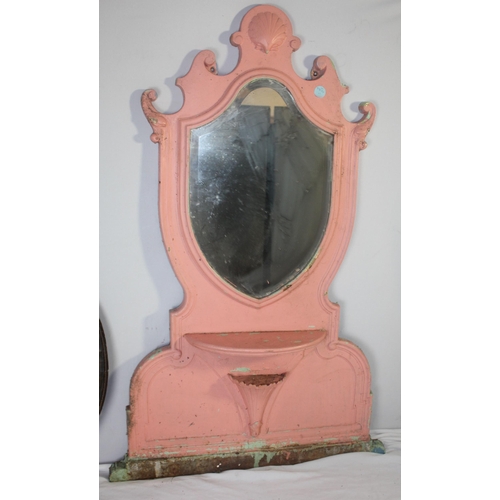 70 - MIRROR IN IRON SURROUND, COPPER EFFECT WALL PLAQUE, 2 COPPER BED WARMERS